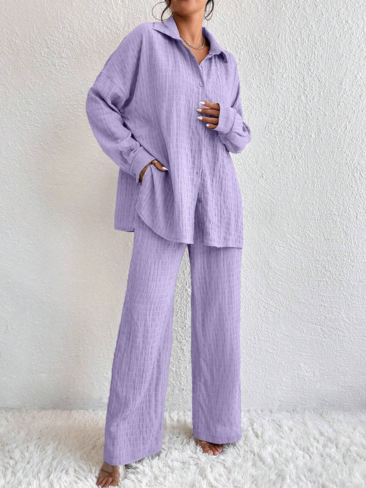 Buy SHEIN Relaxiva Drop Shoulder Shirt & Wide Leg Pants in Pakistan