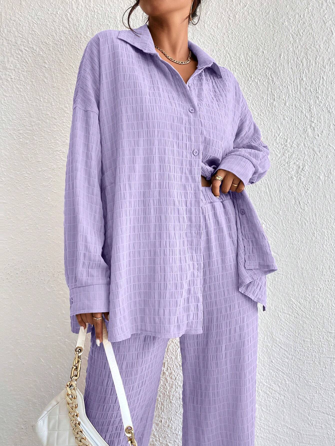 Buy SHEIN Relaxiva Drop Shoulder Shirt & Wide Leg Pants in Pakistan
