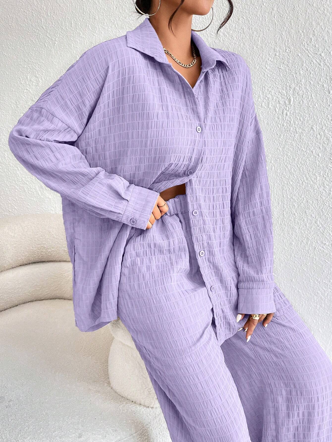 Buy SHEIN Relaxiva Drop Shoulder Shirt & Wide Leg Pants in Pakistan