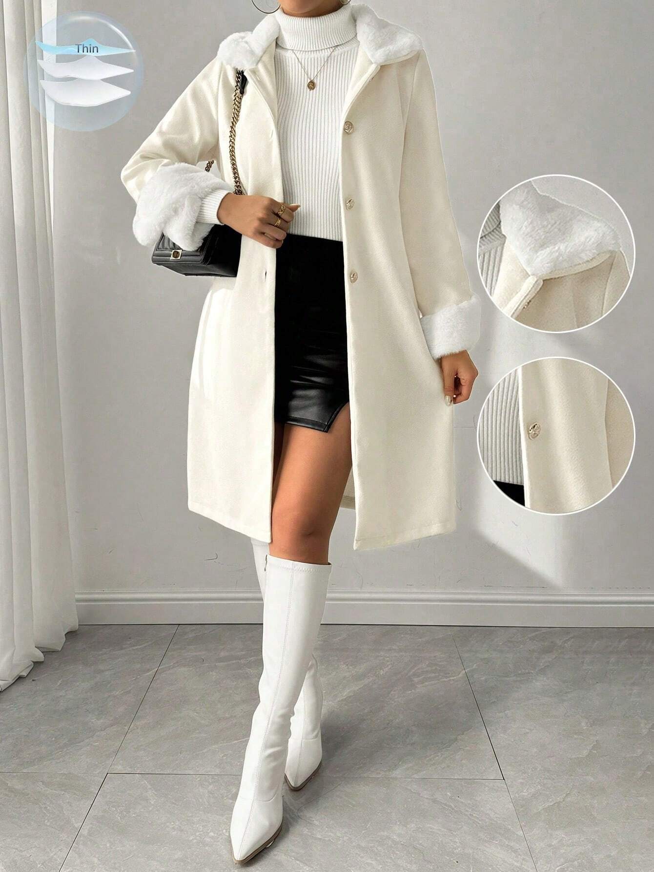 Buy SHEIN Royalia Solid Color Button-Front Long Sleeve Fur Collar Casual JacketSHEIN Royalia Solid Color Button-Front Long Sleeve Fur Collar Casual Jacket in Pakistan