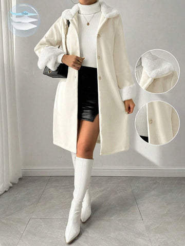 Buy SHEIN Royalia Solid Color Button-Front Long Sleeve Fur Collar Casual JacketSHEIN Royalia Solid Color Button-Front Long Sleeve Fur Collar Casual Jacket in Pakistan