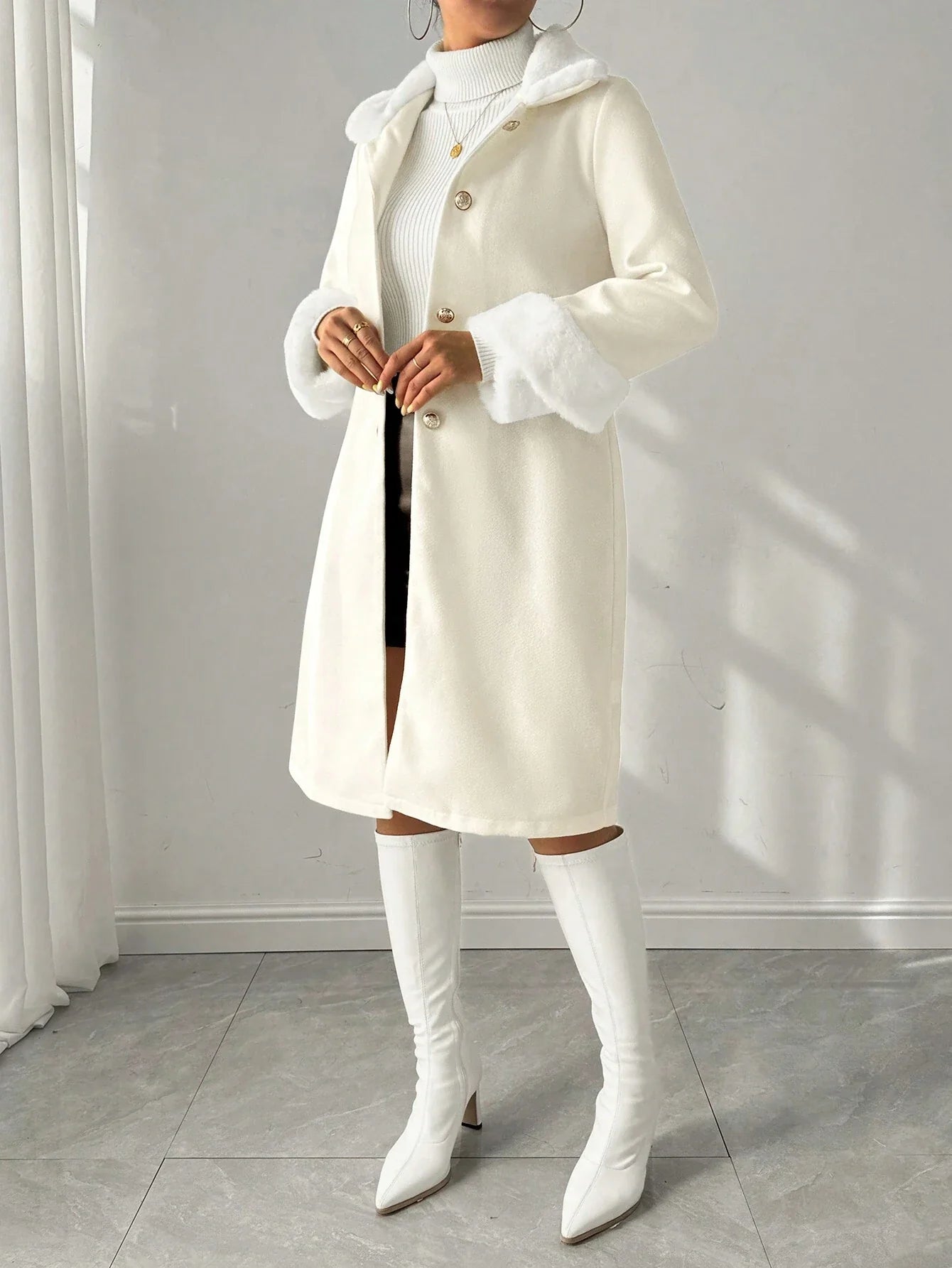 Buy SHEIN Royalia Solid Color Button-Front Long Sleeve Fur Collar Casual JacketSHEIN Royalia Solid Color Button-Front Long Sleeve Fur Collar Casual Jacket in Pakistan