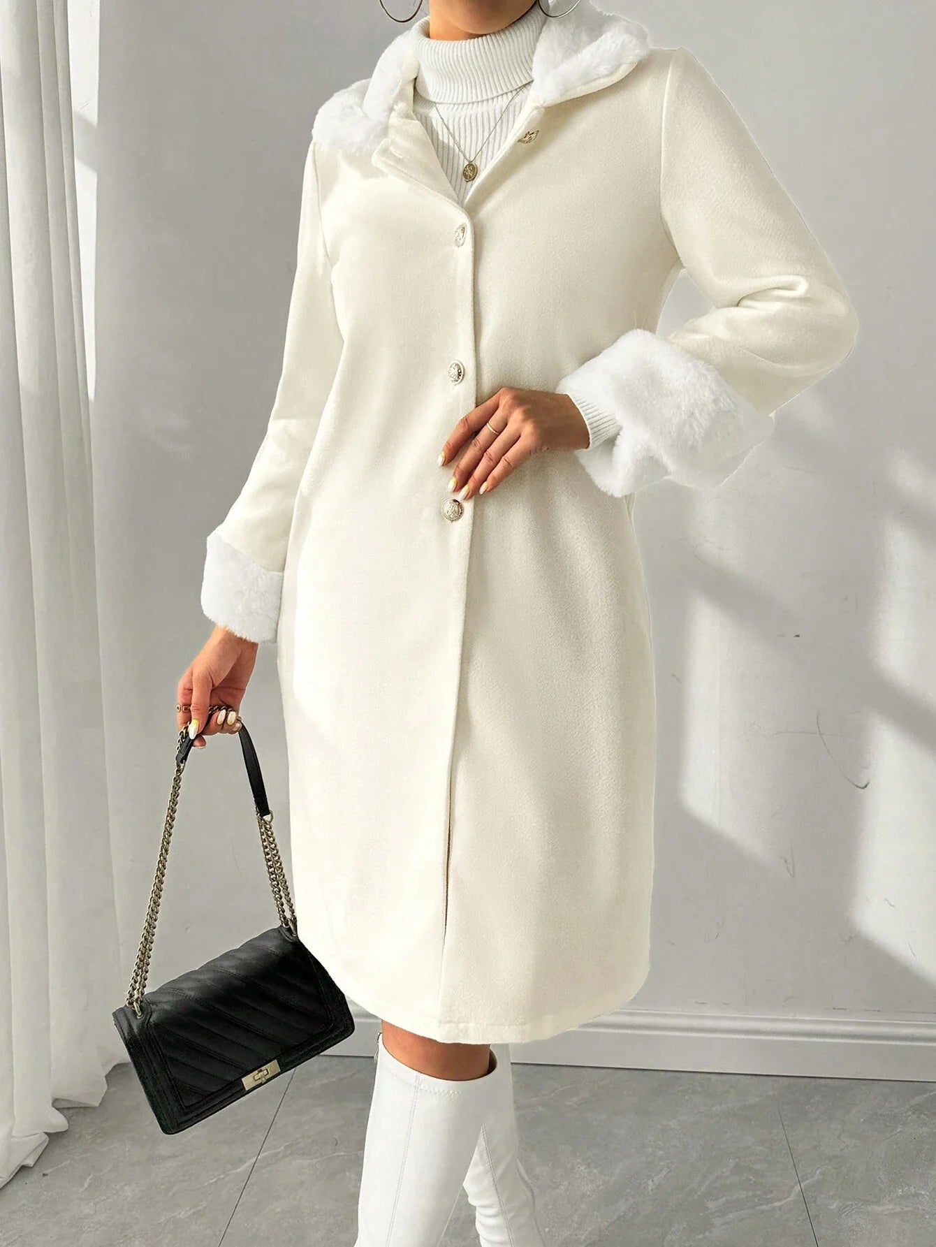 Buy SHEIN Royalia Solid Color Button-Front Long Sleeve Fur Collar Casual JacketSHEIN Royalia Solid Color Button-Front Long Sleeve Fur Collar Casual Jacket in Pakistan