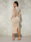 Buy SHEIN SXY Contrast Mesh Mock Neck Bodycon Dress in Pakistan