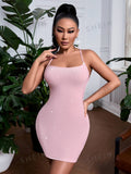 Buy SHEIN SXY Crisscross Tie Backless Metallic Halter Bodycon Dress in Pakistan