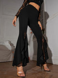 Buy SHEIN SXY Lace Panel Flare Leg Pants in Pakistan