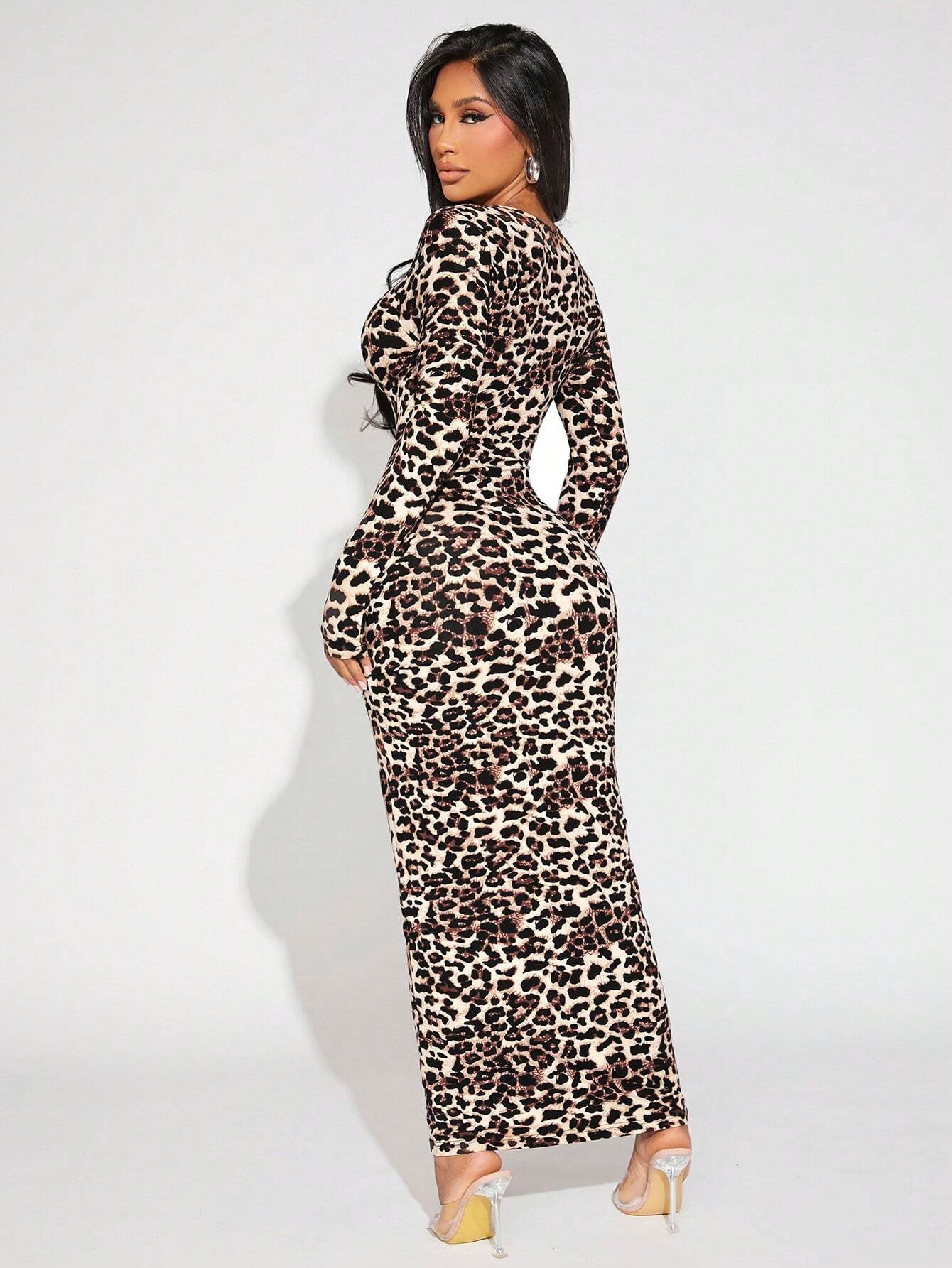 Buy SHEIN SXY Leopard Print Scoop Neck Bodycon Dress in Pakistan
