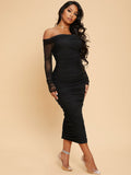 Buy SHEIN SXY Off Shoulder Ruched Mesh Dress in Pakistan
