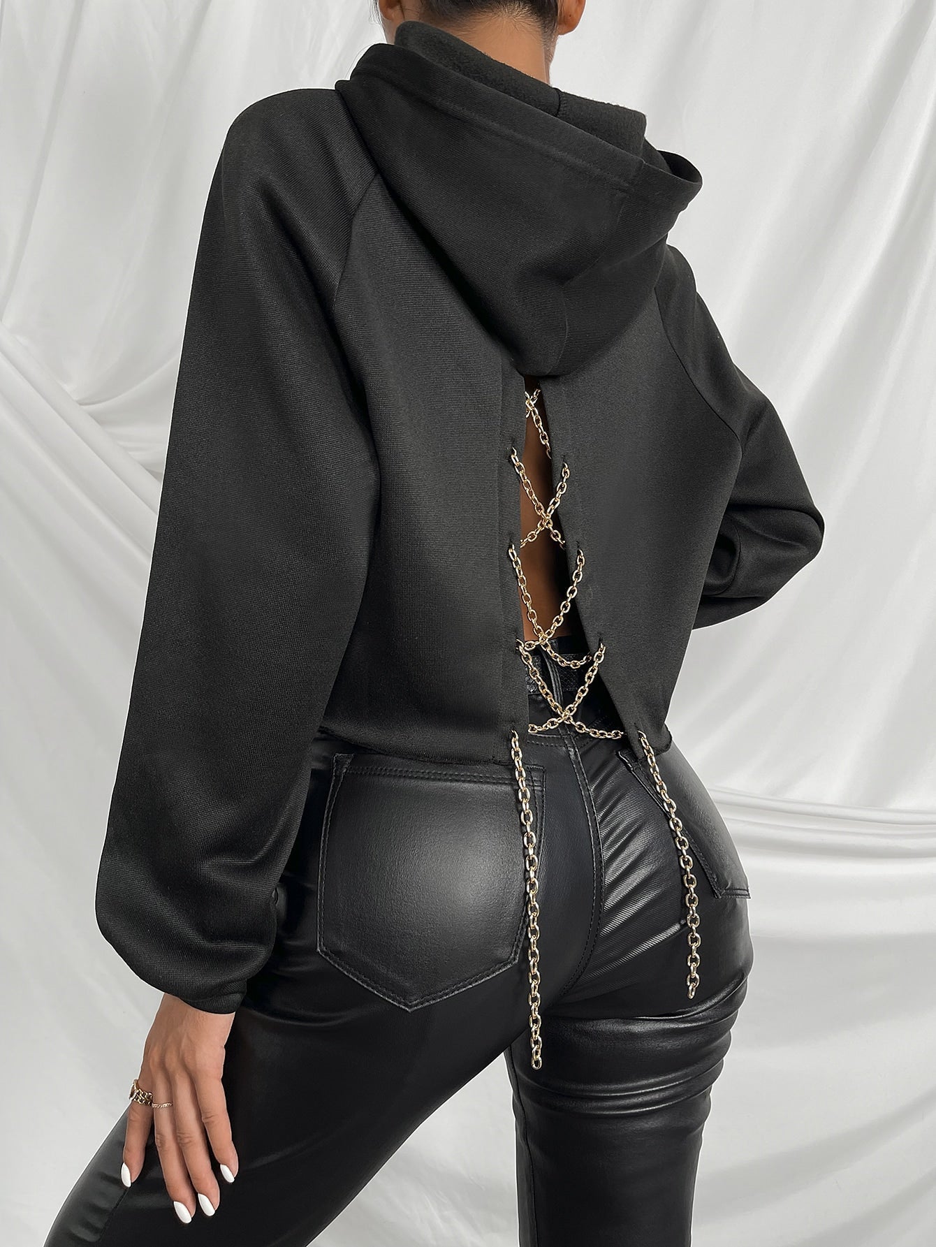Buy SHEIN SXY Raglan Sleeve Chain Crisscross Back Hoodie in Pakistan