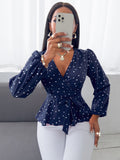 Buy SHEIN SXY Random Heart Print Surplice Neck Belted Blouse in Pakistan