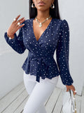 Buy SHEIN SXY Random Heart Print Surplice Neck Belted Blouse in Pakistan