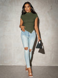 Buy SHEIN SXY Women Solid Color Asymmetrical Hem Knit Top in Pakistan