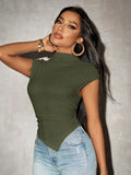 Buy SHEIN SXY Women Solid Color Asymmetrical Hem Knit Top in Pakistan