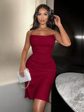 Buy SHEIN SXY Women's Metal Chain Strap Sexy Pleated Cami Dress in Pakistan
