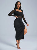 Buy SHEIN Slayr Cut Out Front Contrast Mesh Split Thigh Dress in Pakistan