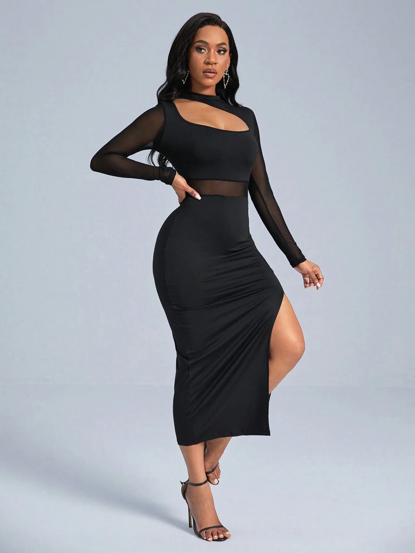 Buy SHEIN Slayr Cut Out Front Contrast Mesh Split Thigh Dress in Pakistan