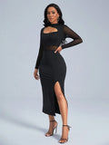Buy SHEIN Slayr Cut Out Front Contrast Mesh Split Thigh Dress in Pakistan