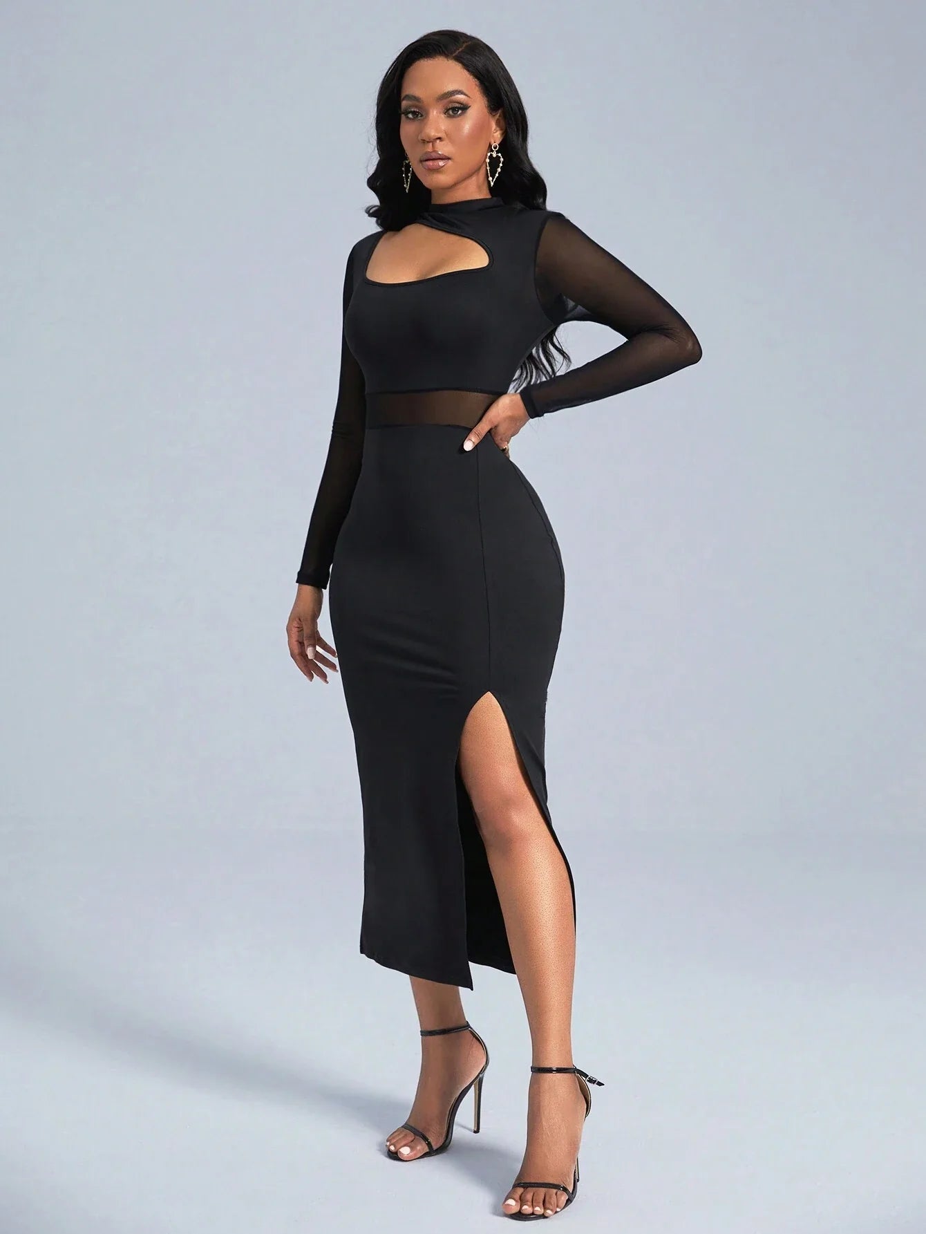 Buy SHEIN Slayr Cut Out Front Contrast Mesh Split Thigh Dress in Pakistan