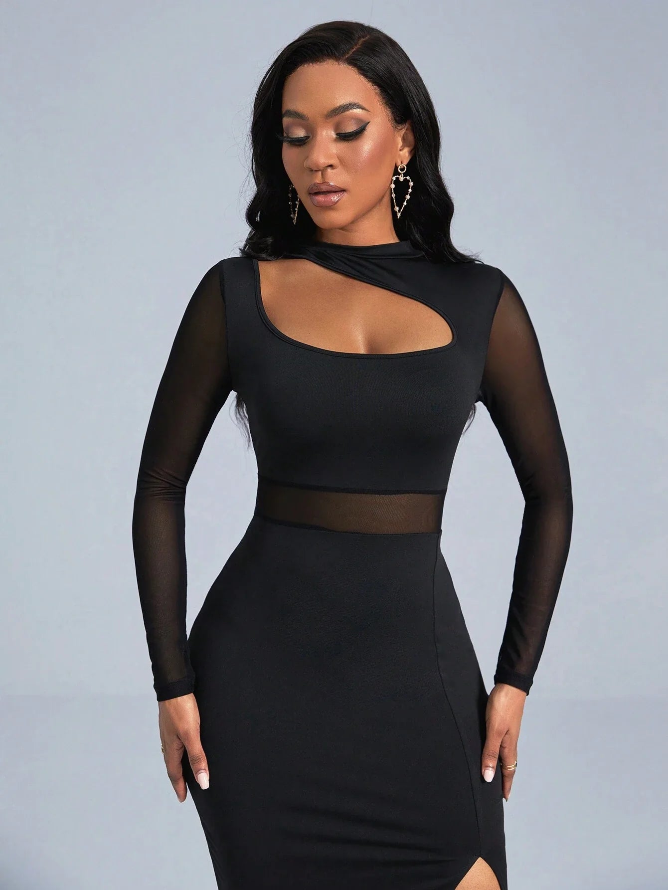Buy SHEIN Slayr Cut Out Front Contrast Mesh Split Thigh Dress in Pakistan