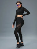 Buy SHEIN Sport Innovista 2pcs Mesh Insert Long Sleeve Crop Top T Waistband Leggings Summer 2piece Outfits Set Women in Pakistan