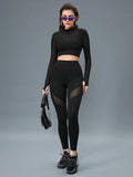 Buy SHEIN Sport Innovista 2pcs Mesh Insert Long Sleeve Crop Top T Waistband Leggings Summer 2piece Outfits Set Women in Pakistan