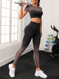 Buy SHEIN Sport Studio 2pcs Seamless Ombre Print Gym Set Fitness Wear Fitted Tee & Tummy Control Leggings Workout Women Setwomen Workout Set Women Leggings Set in Pakistan