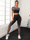 Buy SHEIN Sport Studio 2pcs Seamless Ombre Print Gym Set Fitness Wear Fitted Tee & Tummy Control Leggings Workout Women Setwomen Workout Set Women Leggings Set in Pakistan