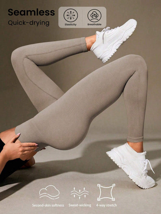 Buy SHEIN Sport Studio High Waisted Ribbed Seamless Slim Leggings For Women - in Pakistan