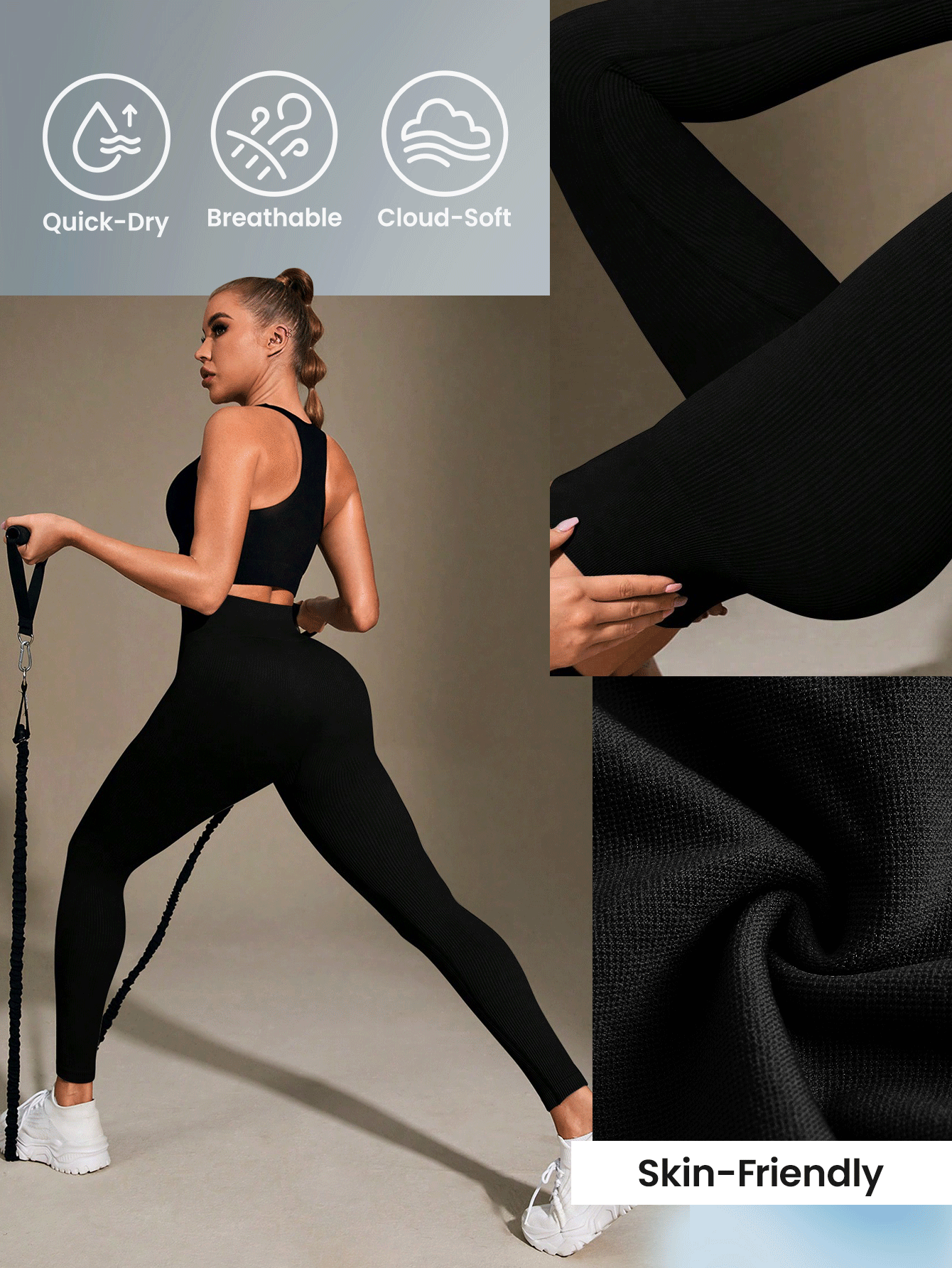 Buy SHEIN Sport Studio High Waisted Ribbed Seamless Slim Leggings For Women in Pakistan