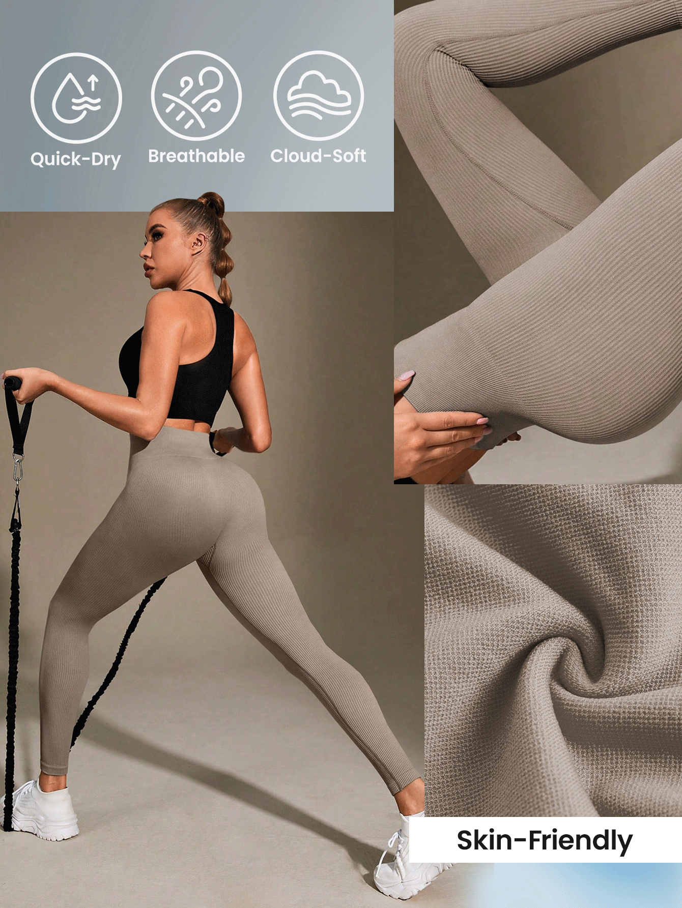 Buy SHEIN Sport Studio High Waisted Ribbed Seamless Slim Leggings For Women - in Pakistan