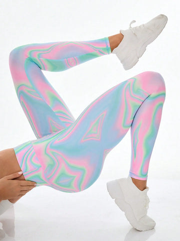 Buy SHEIN Sport Studio Printed Women's Leggings For Outerwear, Slimming And Elastic High Waist Sports Tights in Pakistan