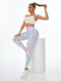 Buy SHEIN Sport Studio Printed Women's Leggings For Outerwear, Slimming And Elastic High Waist Sports Tights in Pakistan