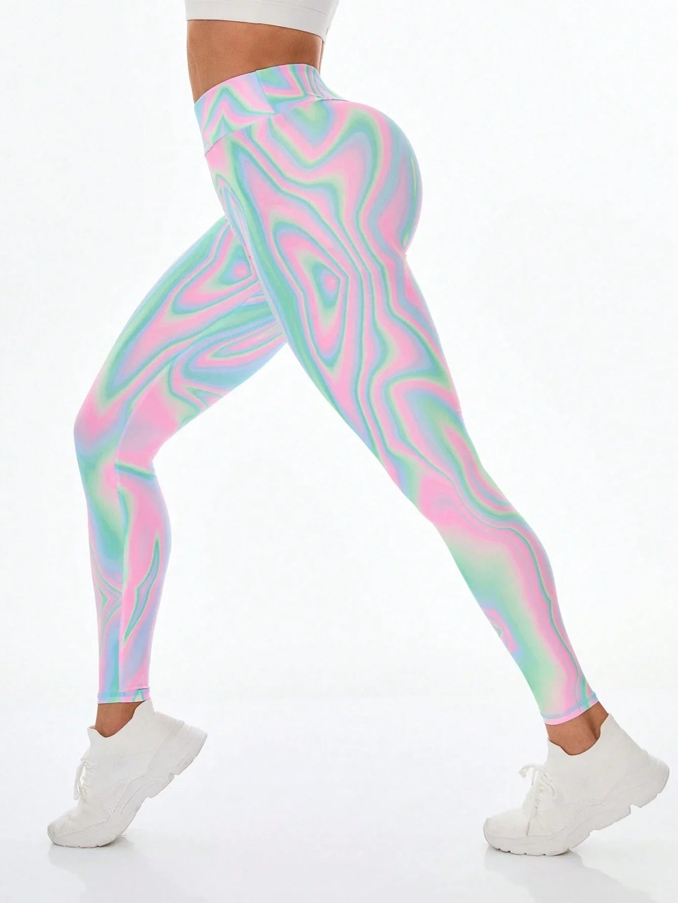 Buy SHEIN Sport Studio Printed Women's Leggings For Outerwear, Slimming And Elastic High Waist Sports Tights in Pakistan