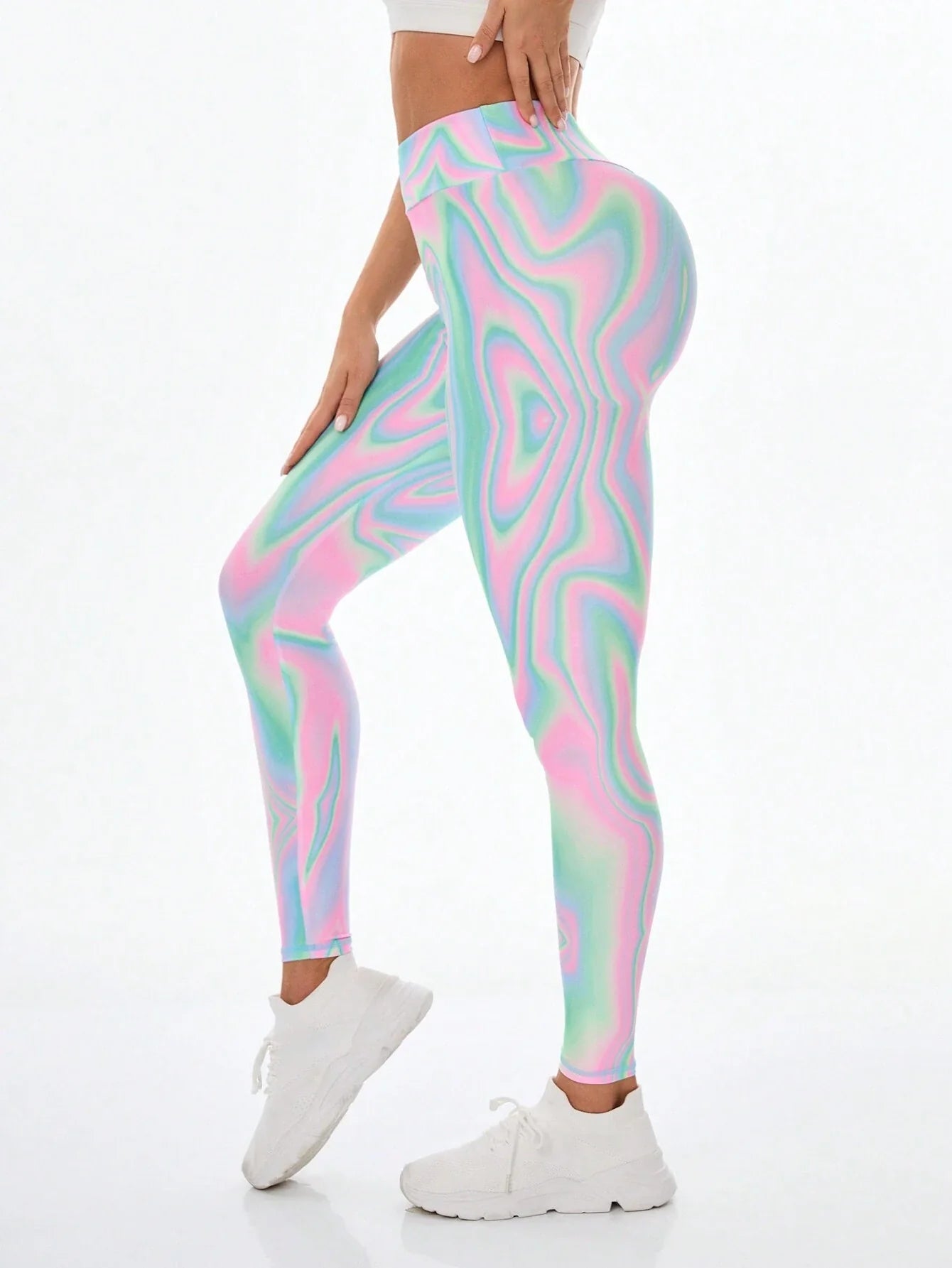 Buy SHEIN Sport Studio Printed Women's Leggings For Outerwear, Slimming And Elastic High Waist Sports Tights in Pakistan