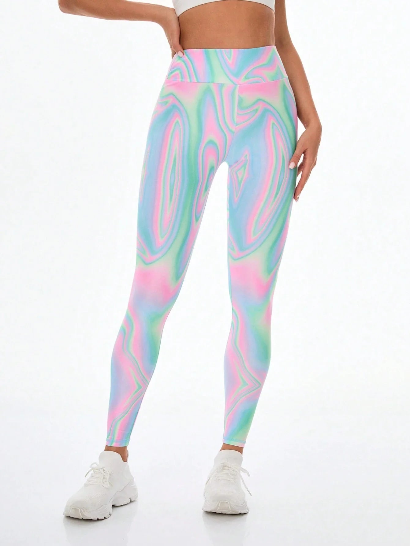 Buy SHEIN Sport Studio Printed Women's Leggings For Outerwear, Slimming And Elastic High Waist Sports Tights in Pakistan