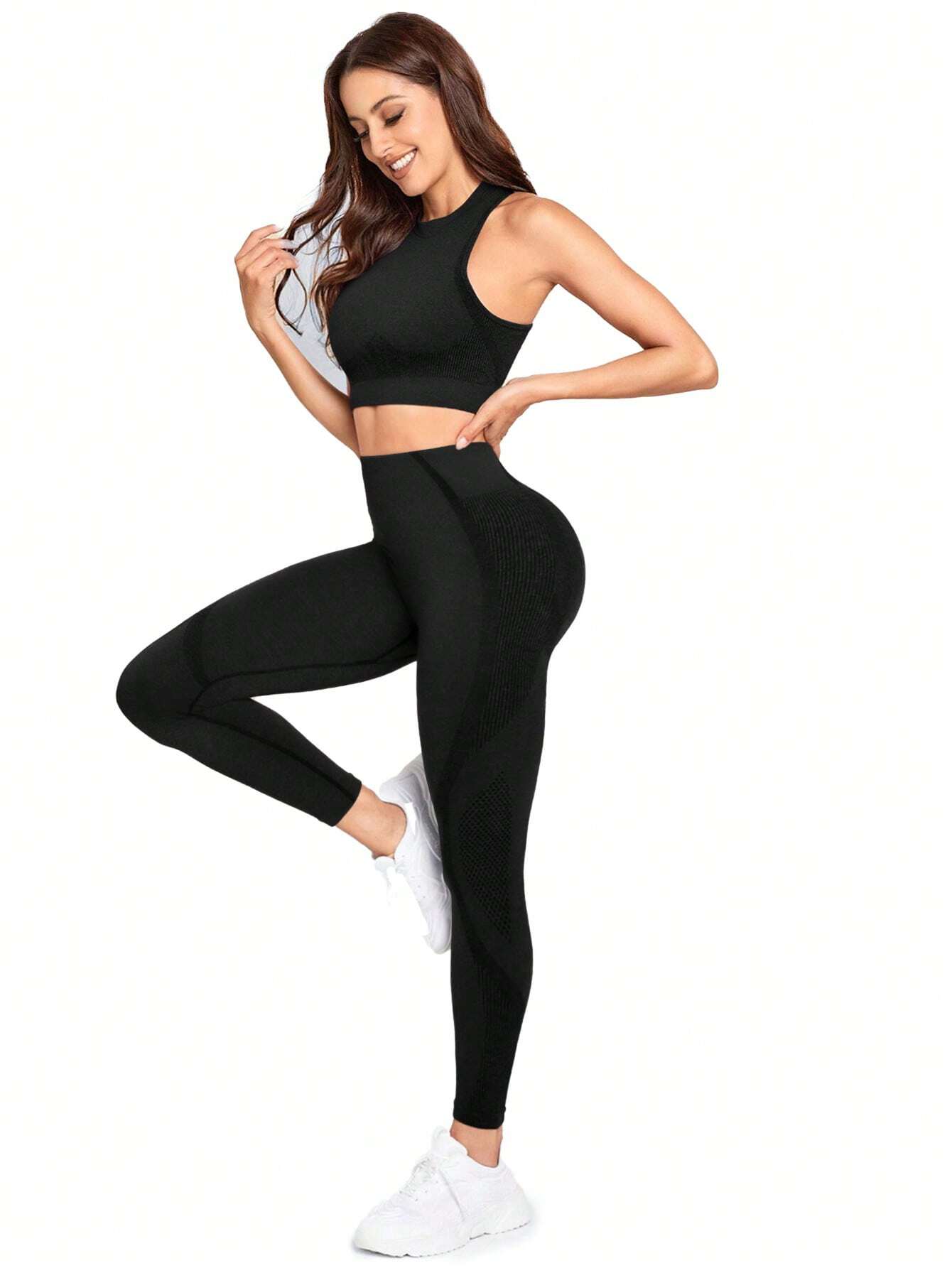 Buy SHEIN Sport Studio Seamless Solid Color Slim Fit Vest And Long Pants Yoga Sportswear Set in Pakistan