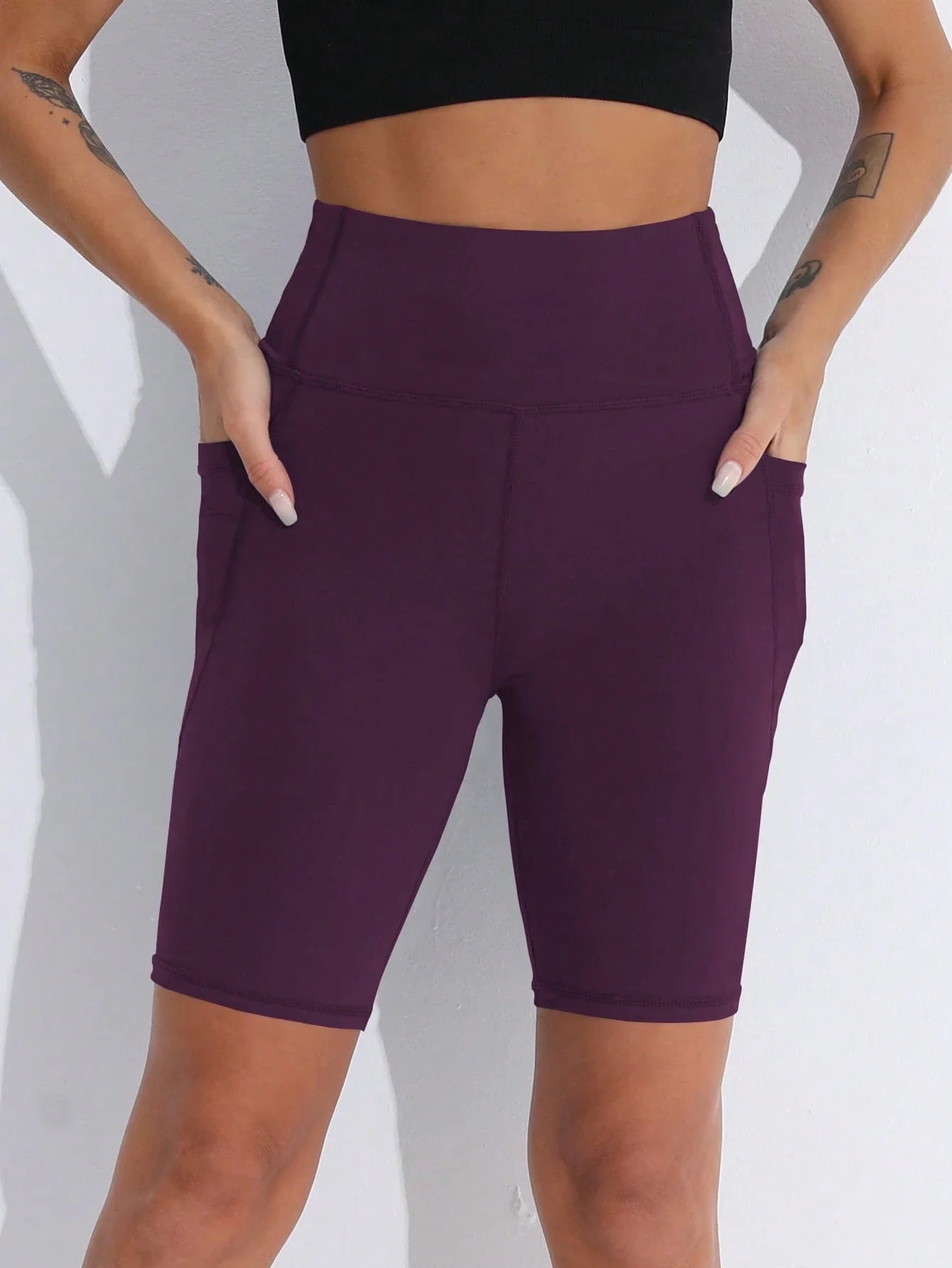 Buy SHEIN Sport Studio Wide Waistband Phone Pocket Side Biker Shorts in Pakistan