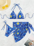 Buy SHEIN Swim Mod Summer Beach Women's Oil Painting Printed Halter Neck Bikini Set With Cover Up in Pakistan