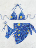 Buy SHEIN Swim Mod Summer Beach Women's Oil Painting Printed Halter Neck Bikini Set With Cover Up in Pakistan