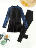 Buy SHEIN Swim Mulvari Summer Beach Women's Plant Print Raglan Long Sleeve Jumpsuit & Long Pants Swimsuit Set in Pakistan
