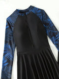 Buy SHEIN Swim Mulvari Summer Beach Women's Plant Print Raglan Long Sleeve Jumpsuit & Long Pants Swimsuit Set in Pakistan