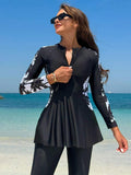 Buy SHEIN Swim Mulvari Women Summer Beach Conservative Style Contrast Plant Print Burkini Set in Pakistan