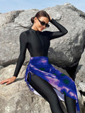 Buy SHEIN Swim Mulvari Women Summer Beach Stand Collar Long Sleeve Zipper Front One-Piece Burkini & Tie-Dye Cover Up Skirt For Vacation in Pakistan