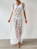 Buy SHEIN Swim Summer Beach Embroidery Mesh Scallop Trim Split Thigh Cover Up in Pakistan