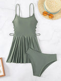 Buy SHEIN Swim Summer Beach Solid Tankini Set Lace Up Side Flowy Swim Dress & Bikini Bottom 2 Piece Bathing Suit in Pakistan