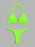 Buy SHEIN Swim Summer Beach Solid Triangle Halter Bikini Set in Pakistan