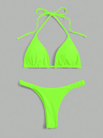 Buy SHEIN Swim Summer Beach Solid Triangle Halter Bikini Set in Pakistan