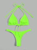 Buy SHEIN Swim Summer Beach Solid Triangle Halter Bikini Set in Pakistan