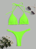 Buy SHEIN Swim Summer Beach Solid Triangle Halter Bikini Set in Pakistan