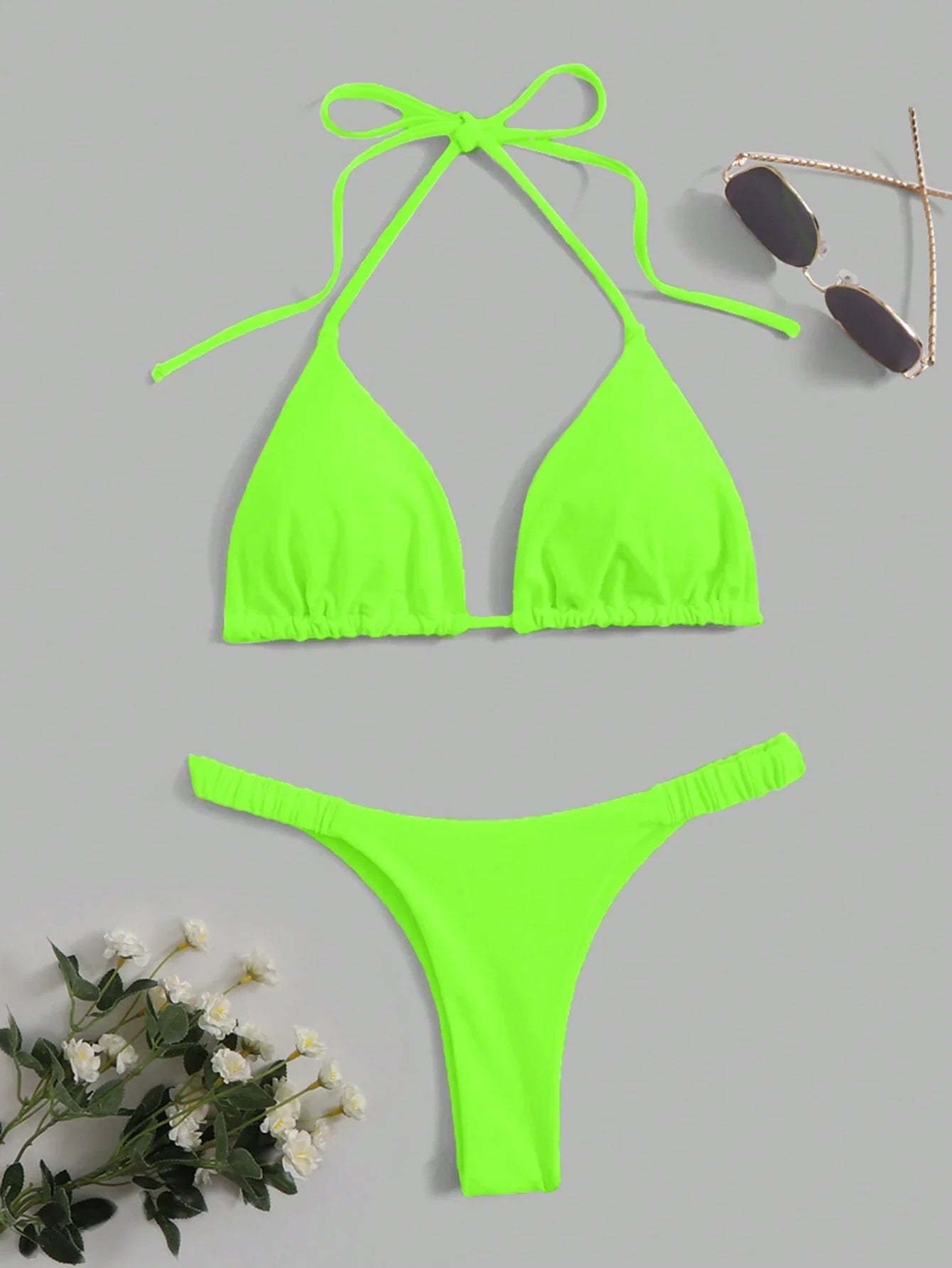 Buy SHEIN Swim Summer Beach Solid Triangle Halter Bikini Set in Pakistan